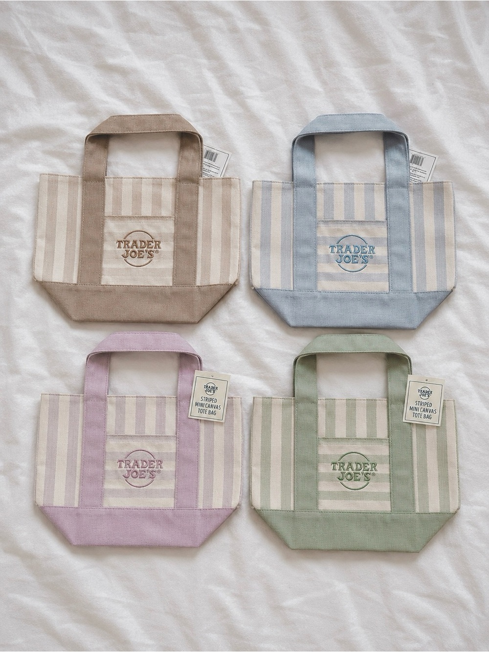NWT Trader Joe’s Striped Mini Canvas Tote Bundle – All 4 Colors